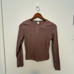 SHEIN Ribbed Long Sleeve Top with Buttons size 14Y